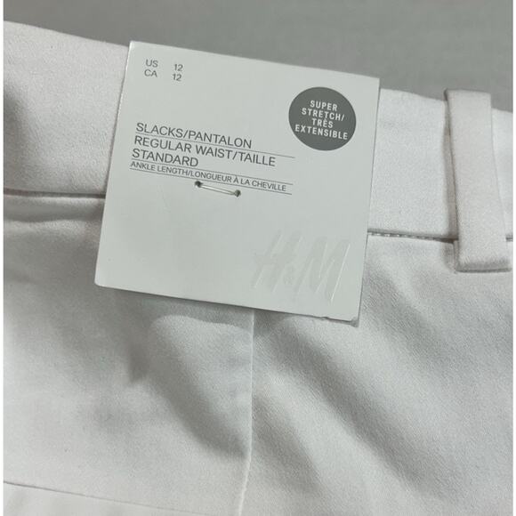 H&M White Super Stretch Pants dress slacks‎ side zipper Womens 12 - Picture 6 of 10